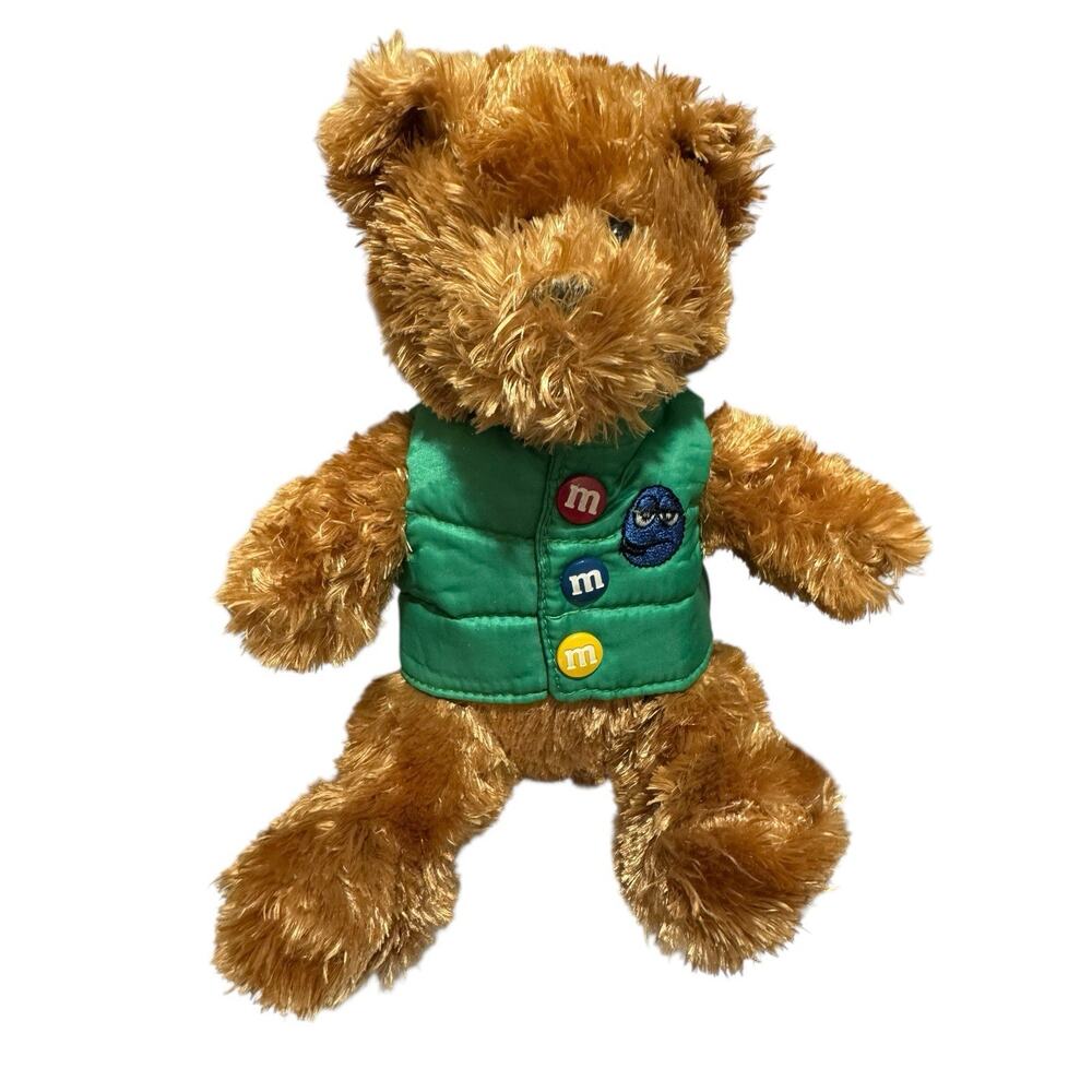 M&M’s Gallerie 9” Teddy Bear Green Puffer Best Vintage Stuffed Animal Plush Doll